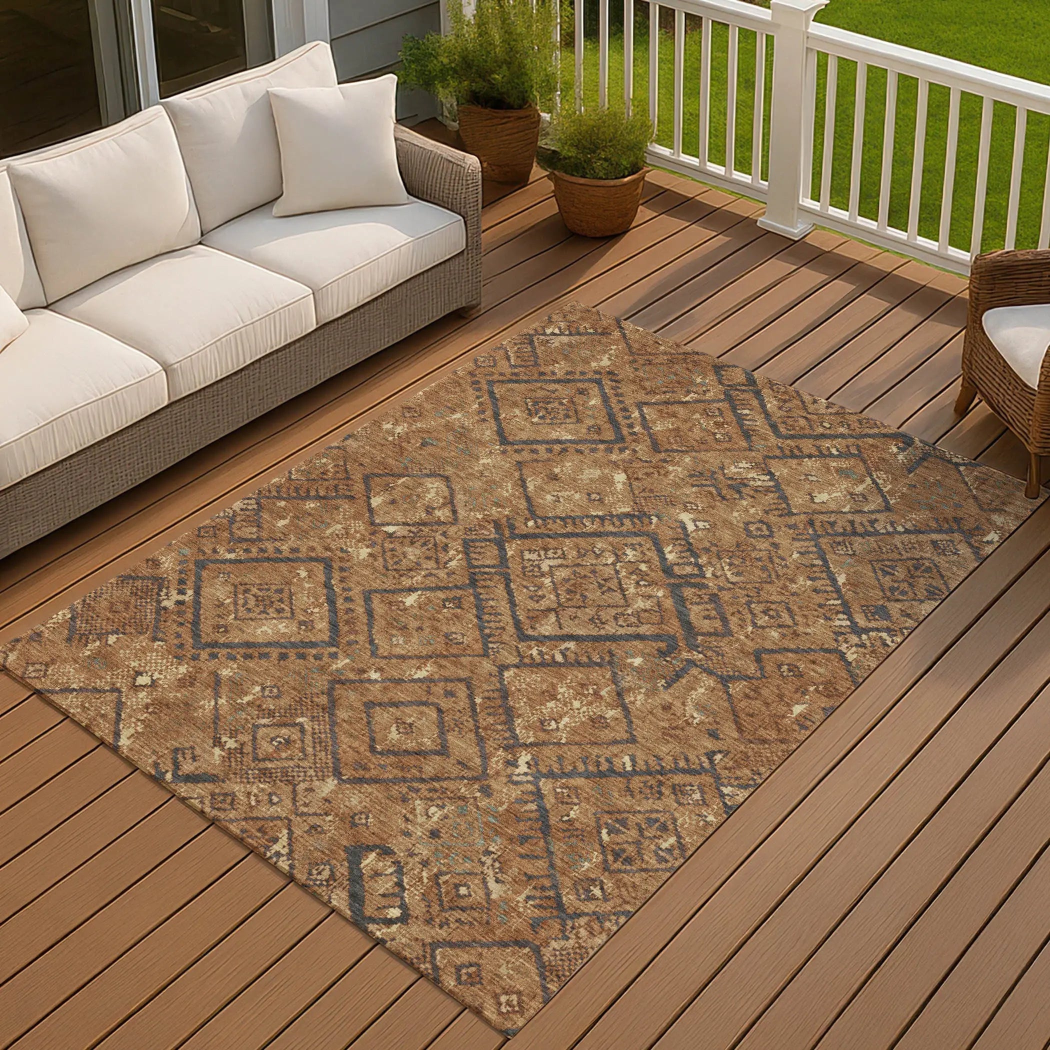 3' X 5' Orange And Gold Geometric Washable Indoor Outdoor Area Rug Homeroots Outdoor