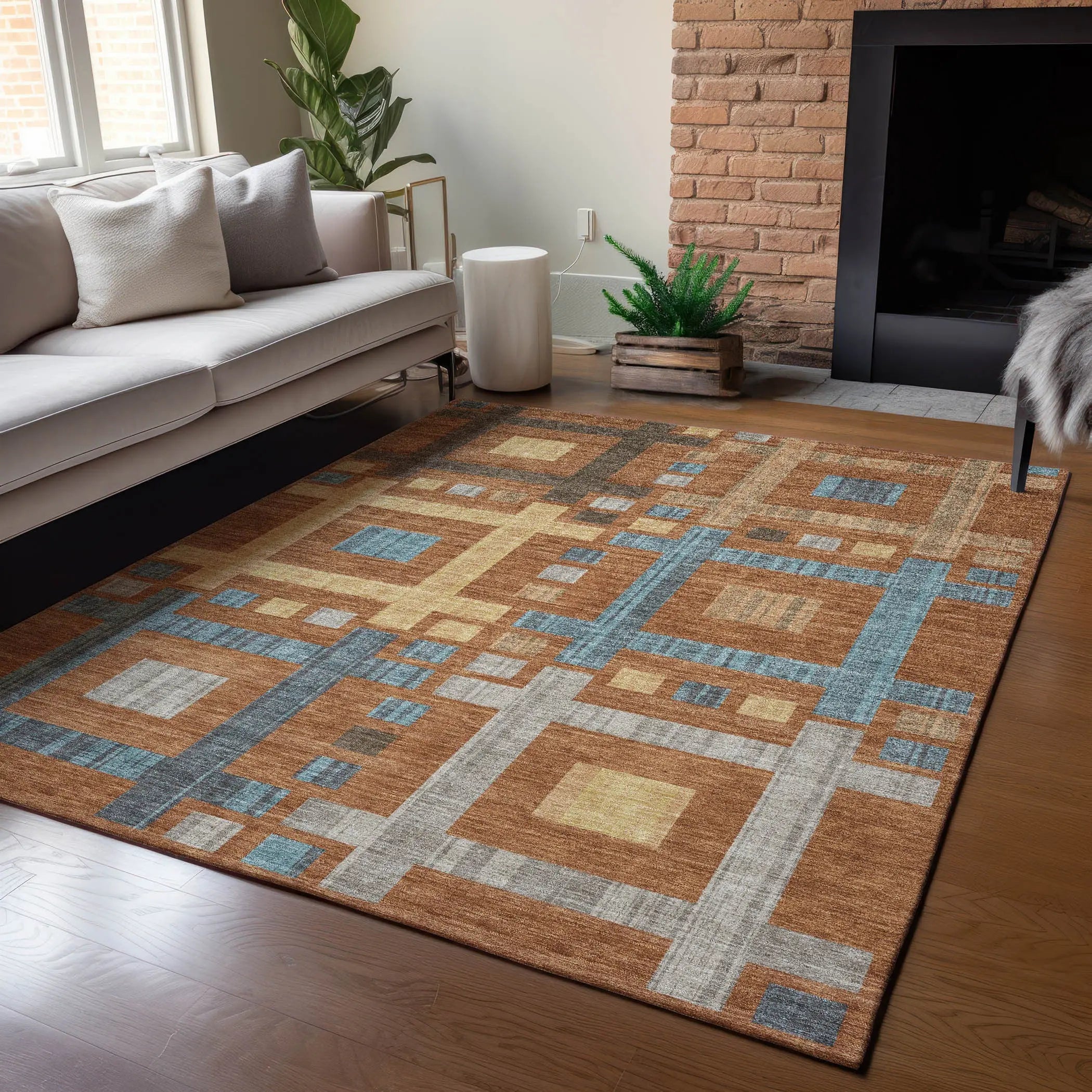 3' X 5' Orange And Gold Geometric Washable Indoor Outdoor Area Rug Homeroots Outdoor