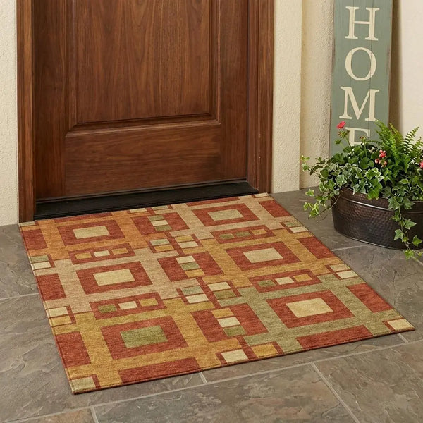 3' X 5' Orange And Gold Geometric Washable Indoor Outdoor Area Rug Homeroots Outdoor