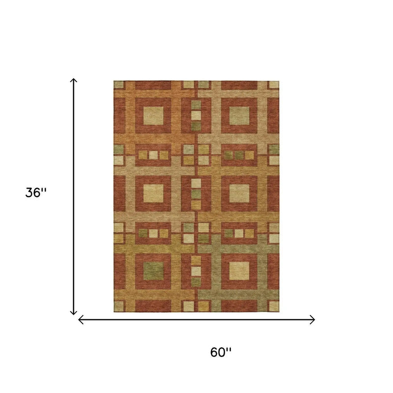 3' X 5' Orange And Gold Geometric Washable Indoor Outdoor Area Rug Homeroots Outdoor