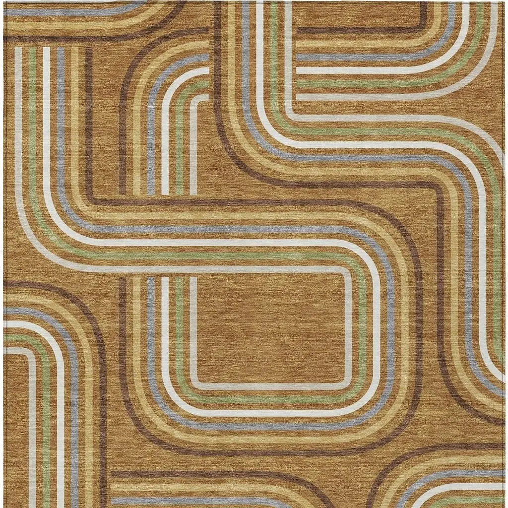 3' X 5' Orange And Gold Geometric Washable Indoor Outdoor Area Rug Homeroots Outdoor