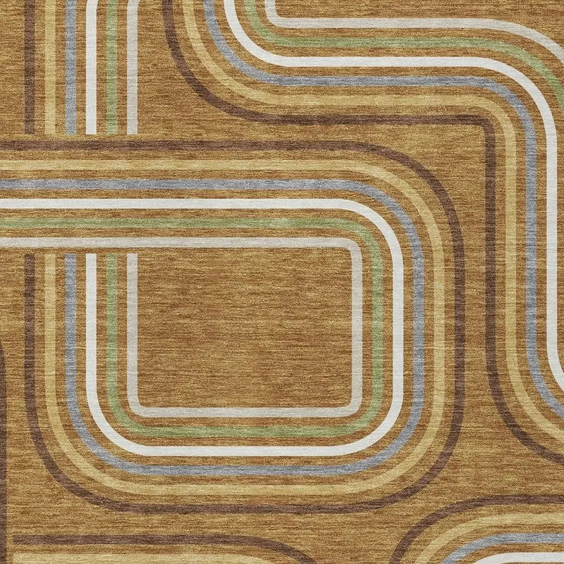 3' X 5' Orange And Gold Geometric Washable Indoor Outdoor Area Rug Homeroots Outdoor