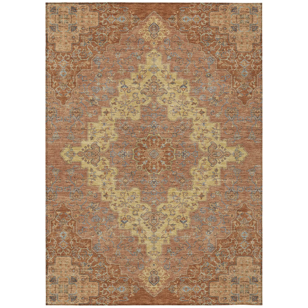 3' X 5' Orange And Gold Medallion Washable Indoor Outdoor Area Rug Homeroots Outdoor