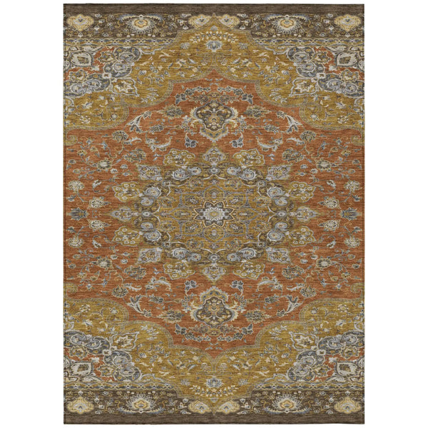 3' X 5' Orange And Gold Oriental Washable Indoor Outdoor Area Rug Homeroots Outdoor