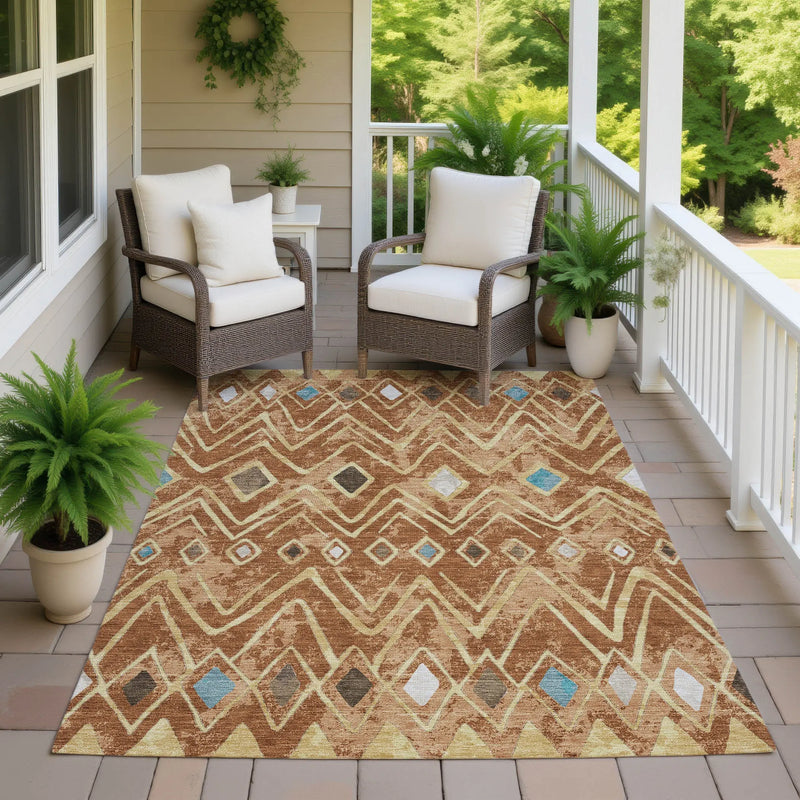 3' X 5' Orange And Graphite Geometric Washable Indoor Outdoor Area Rug Homeroots Outdoor