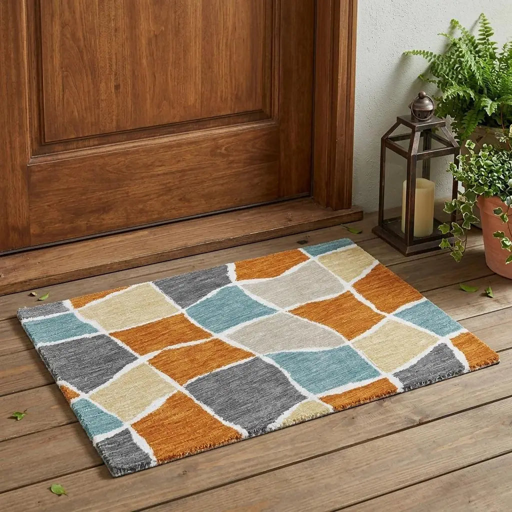 3' X 5' Orange And Graphite Geometric Washable Indoor Outdoor Area Rug Homeroots Outdoor
