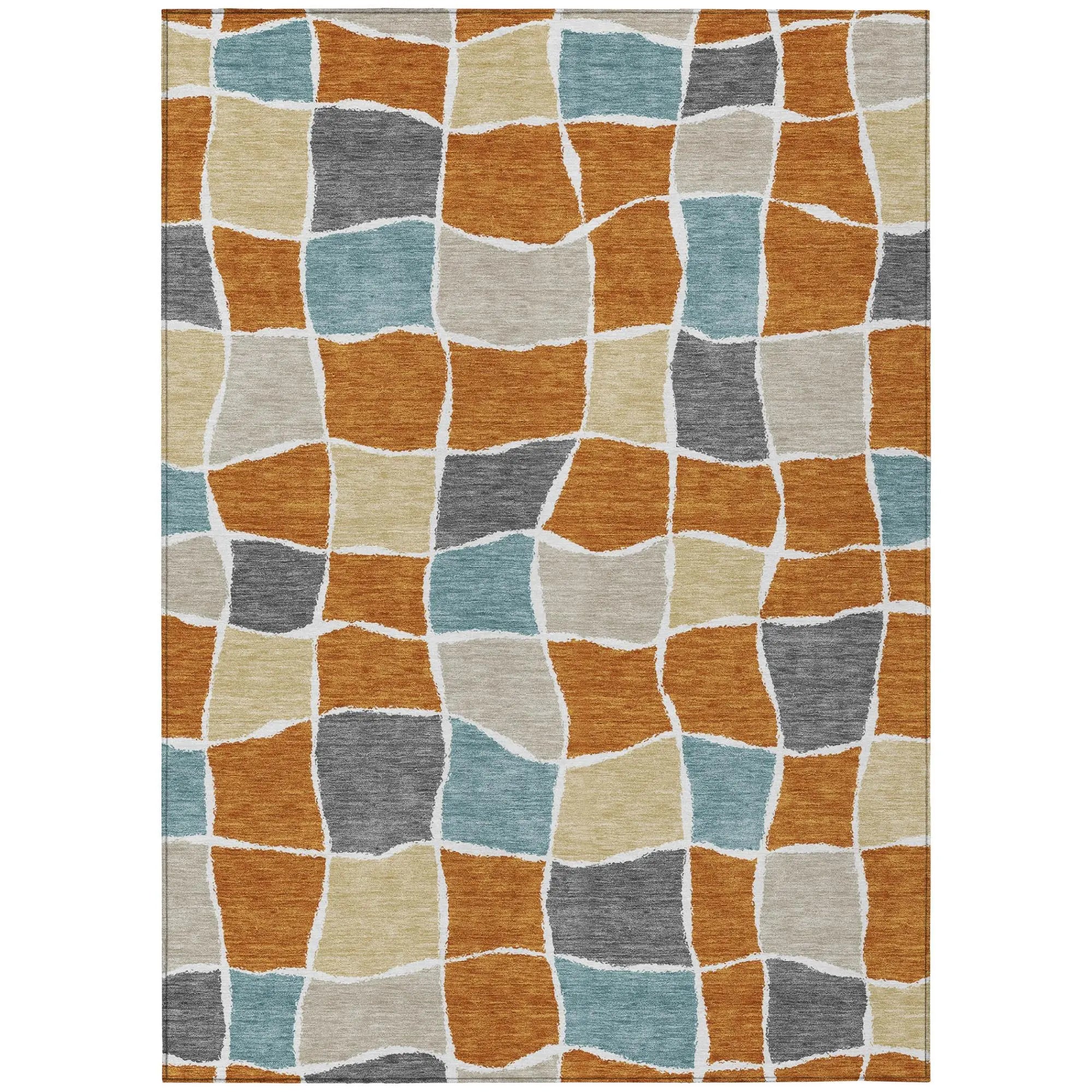 3' X 5' Orange And Graphite Geometric Washable Indoor Outdoor Area Rug Homeroots Outdoor