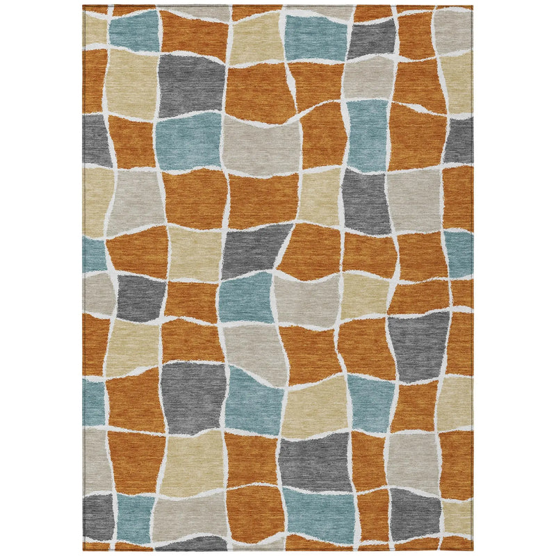 3' X 5' Orange And Graphite Geometric Washable Indoor Outdoor Area Rug Homeroots Outdoor