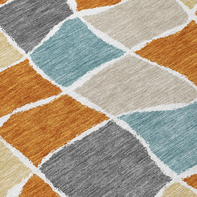 3' X 5' Orange And Graphite Geometric Washable Indoor Outdoor Area Rug Homeroots Outdoor