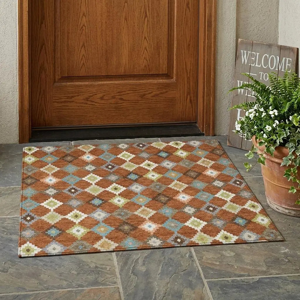 3' X 5' Orange And Gray Aztec Washable Indoor Outdoor Area Rug Homeroots Outdoor