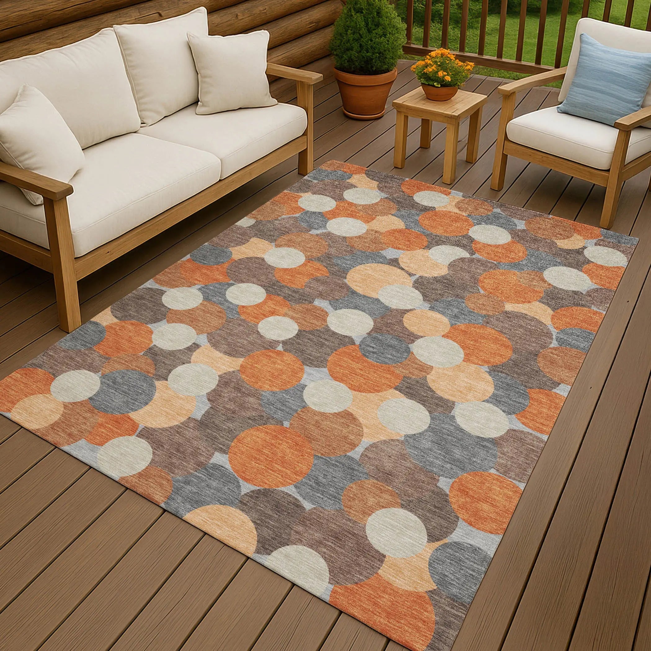 3' X 5' Orange And Gray Geometric Washable Indoor Outdoor Area Rug Homeroots Outdoor