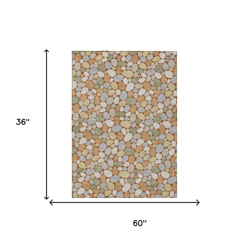 3' X 5' Orange And Gray Geometric Washable Indoor Outdoor Area Rug Homeroots Outdoor