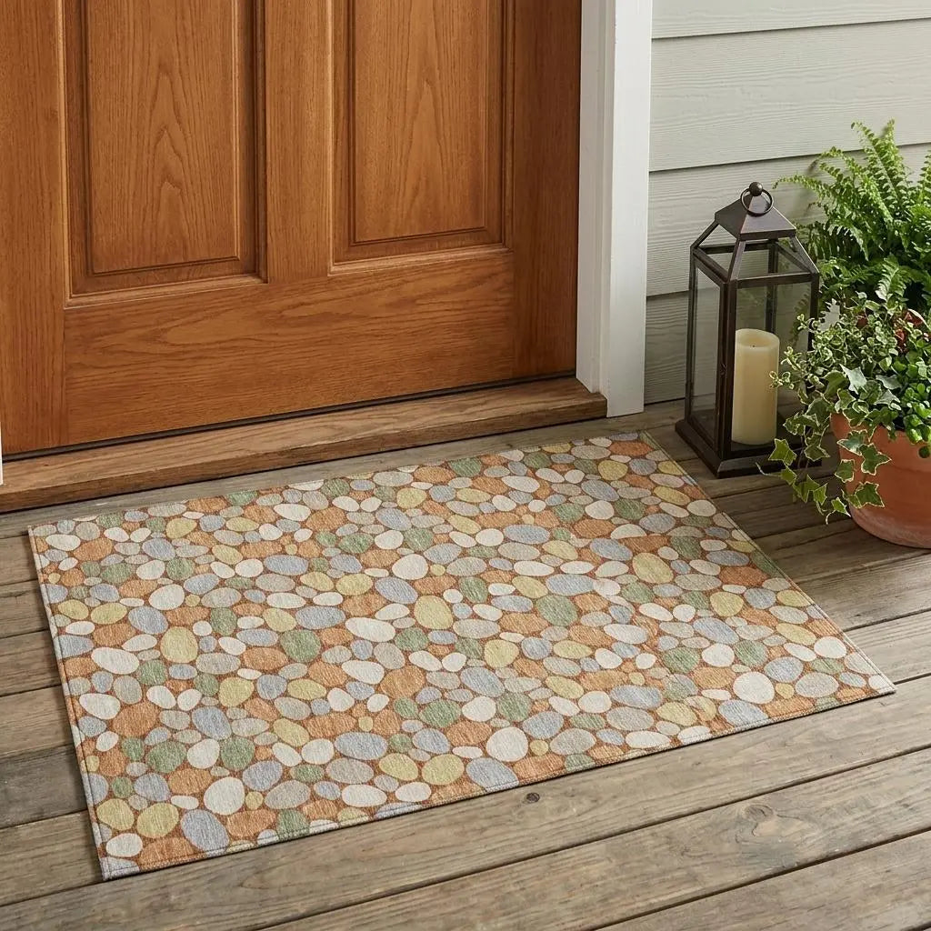 3' X 5' Orange And Gray Geometric Washable Indoor Outdoor Area Rug Homeroots Outdoor