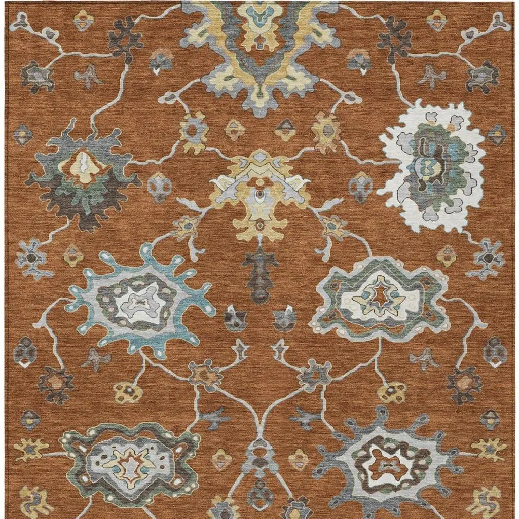 3' X 5' Orange And Gray Oriental Washable Indoor Outdoor Area Rug Homeroots Outdoor