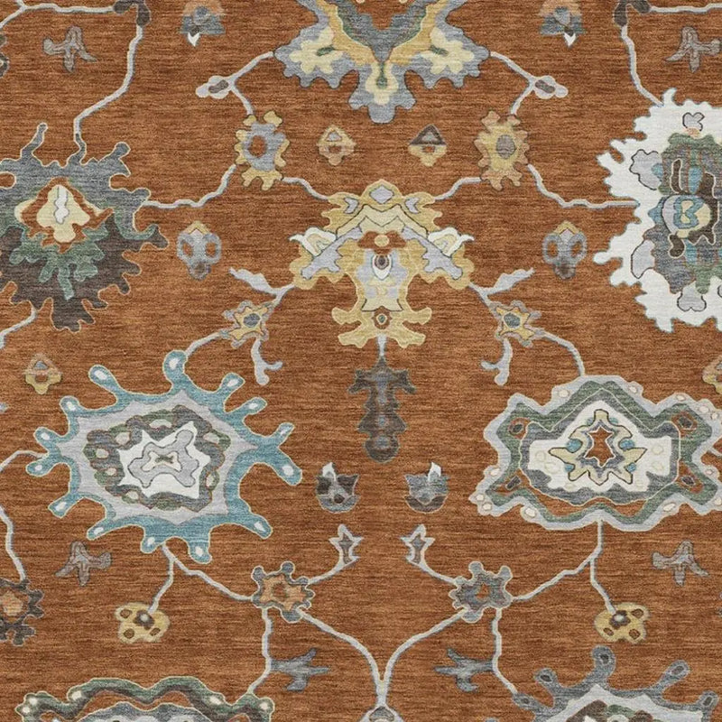 3' X 5' Orange And Gray Oriental Washable Indoor Outdoor Area Rug Homeroots Outdoor