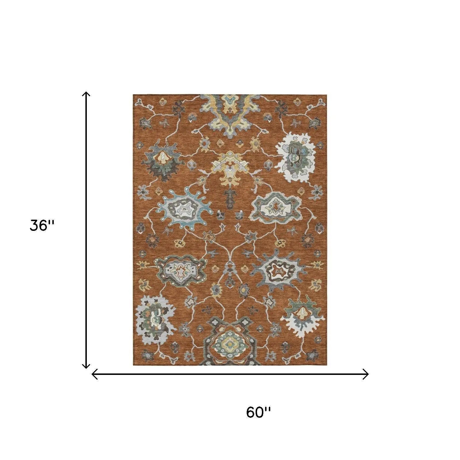 3' X 5' Orange And Gray Oriental Washable Indoor Outdoor Area Rug Homeroots Outdoor