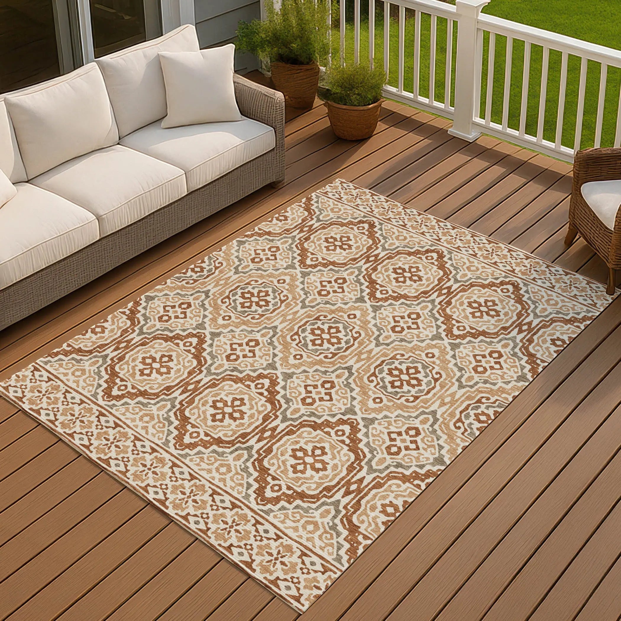 3' X 5' Orange And Gray Tribal Washable Indoor Outdoor Area Rug Homeroots Outdoor