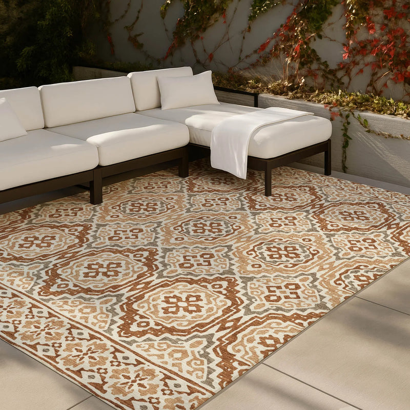 3' X 5' Orange And Gray Tribal Washable Indoor Outdoor Area Rug Homeroots Outdoor