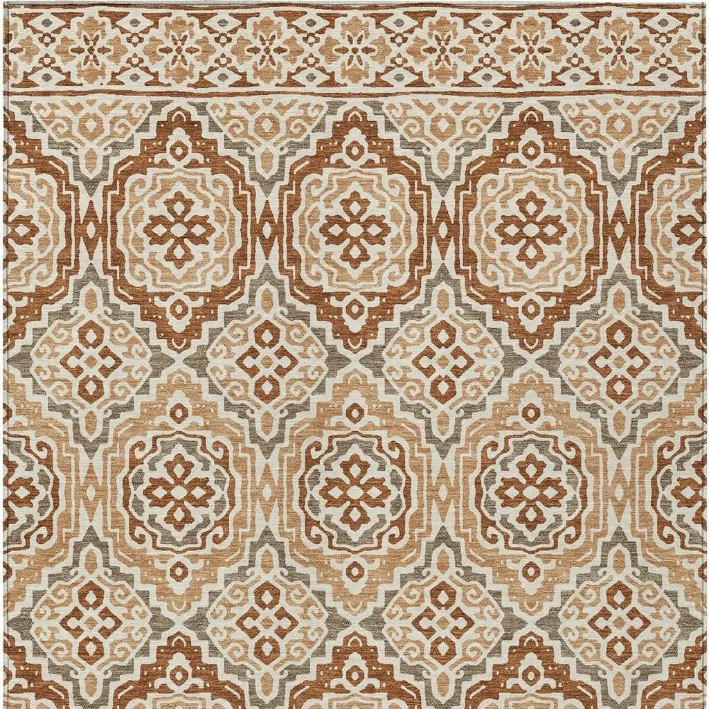 3' X 5' Orange And Gray Tribal Washable Indoor Outdoor Area Rug Homeroots Outdoor