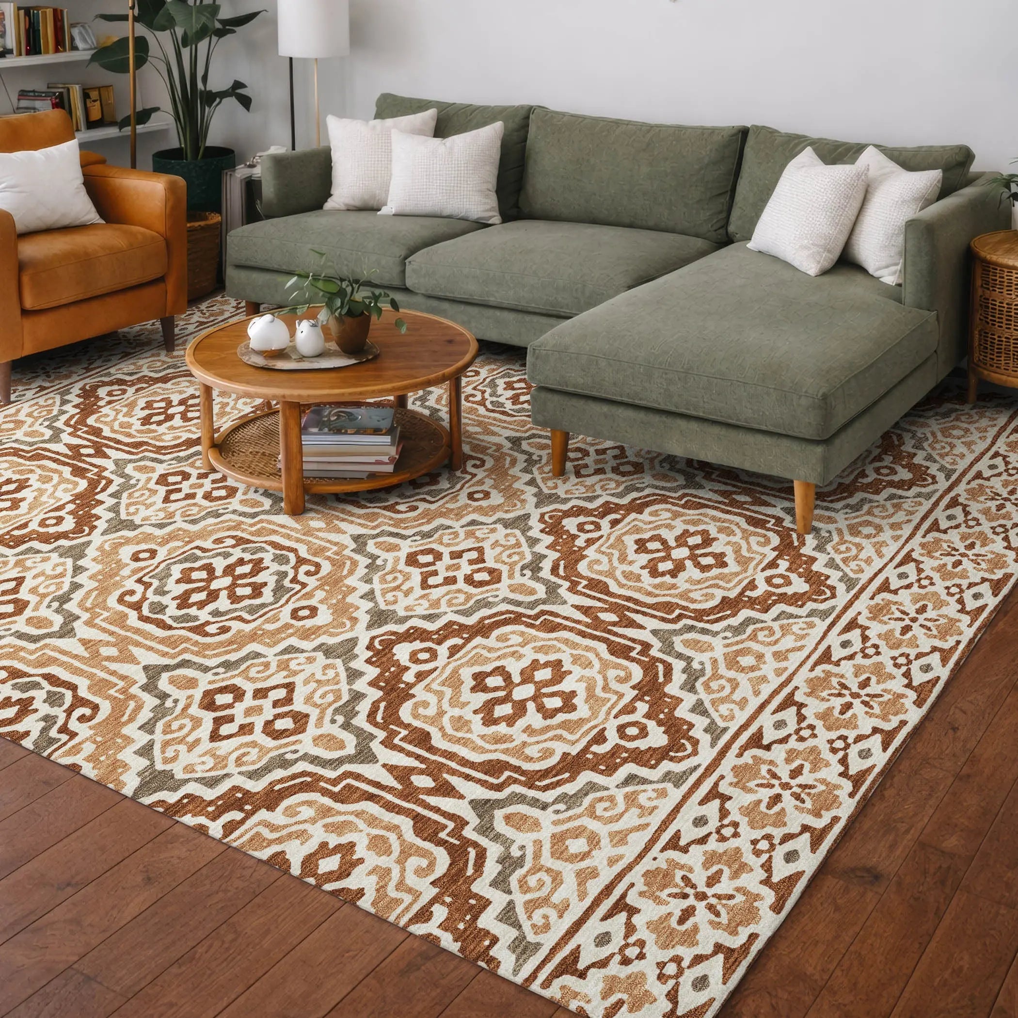 3' X 5' Orange And Gray Tribal Washable Indoor Outdoor Area Rug Homeroots Outdoor