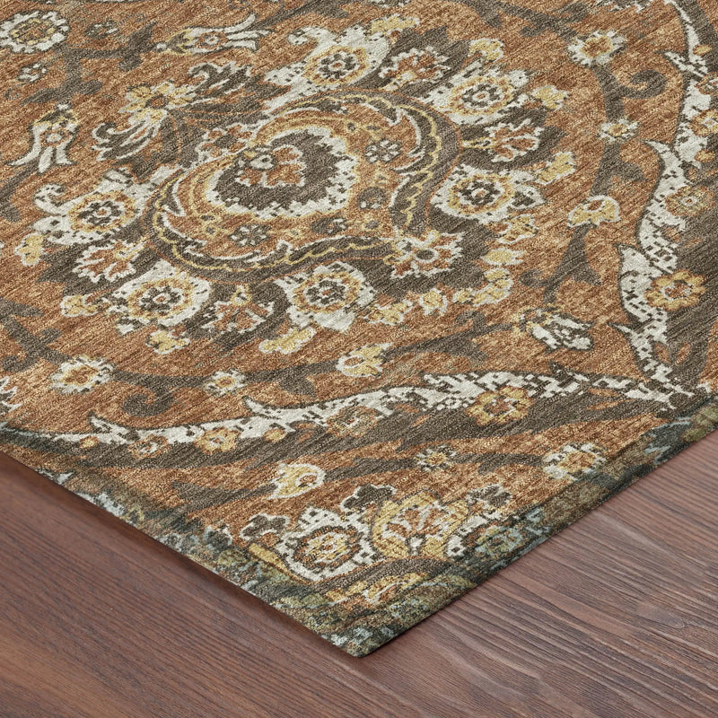 3' X 5' Orange And Green Floral Washable Indoor Outdoor Area Rug Homeroots Outdoor