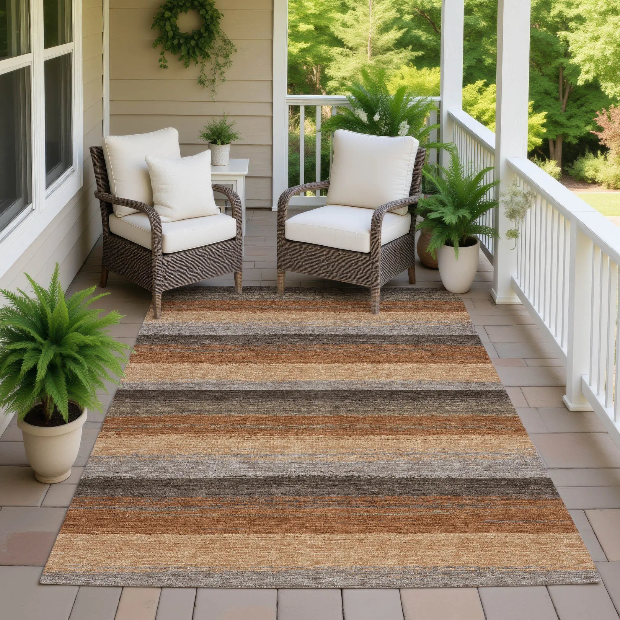3' X 5' Orange And Green Striped Washable Indoor Outdoor Area Rug Homeroots Outdoor