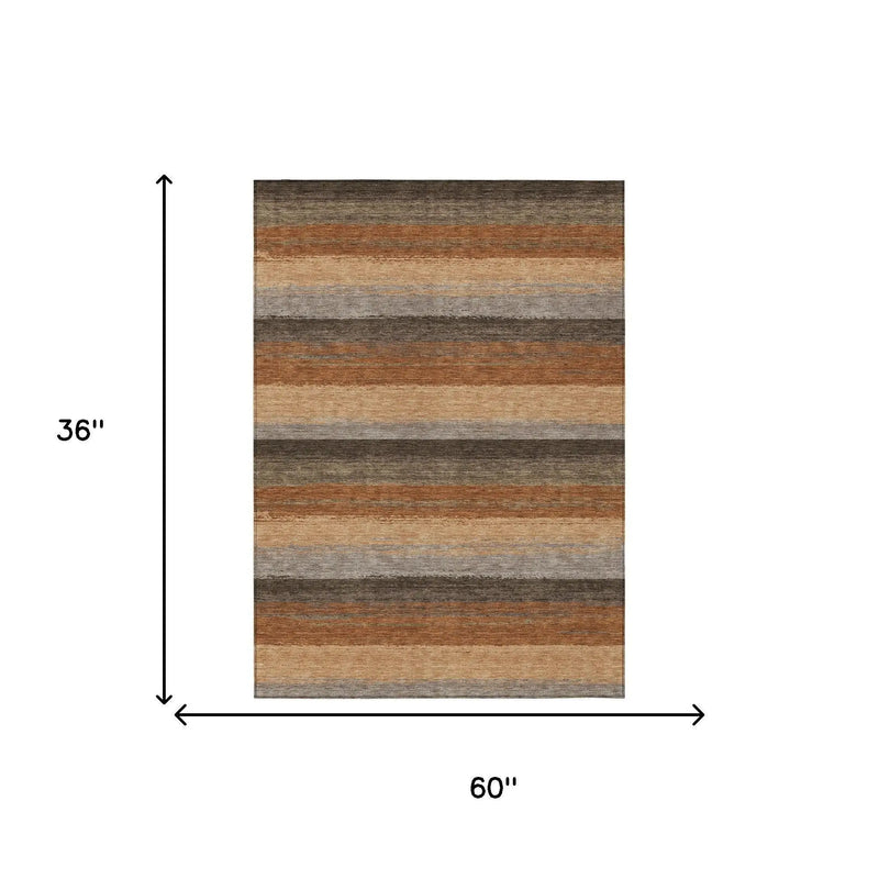 3' X 5' Orange And Green Striped Washable Indoor Outdoor Area Rug Homeroots Outdoor