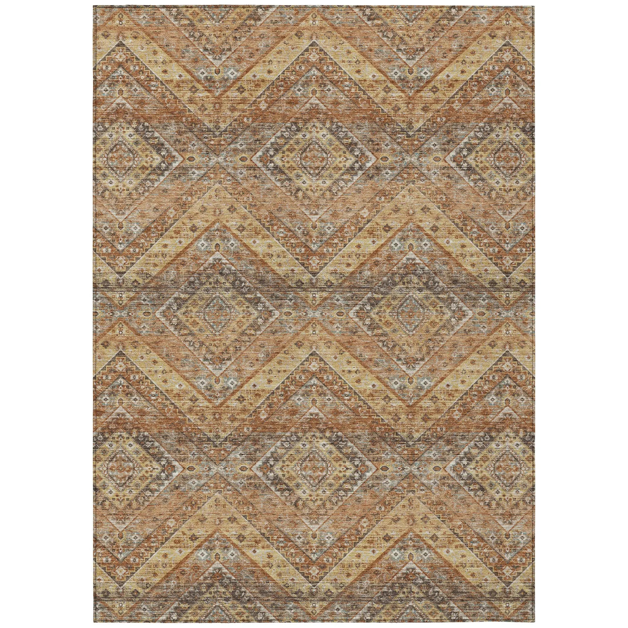 3' X 5' Orange And Green Tribal Washable Indoor Outdoor Area Rug Homeroots Outdoor