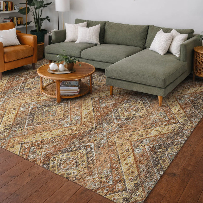 3' X 5' Orange And Green Tribal Washable Indoor Outdoor Area Rug Homeroots Outdoor
