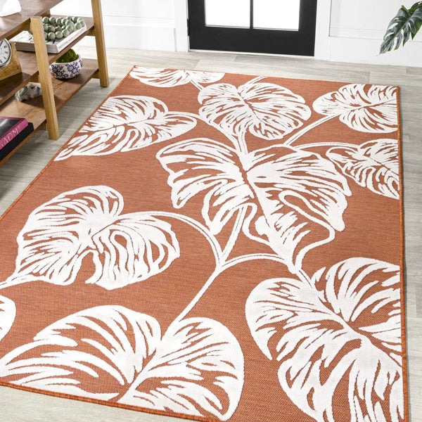 3' X 5' Orange And Ivory Floral Indoor Outdoor Area Rug Homeroots Outdoor