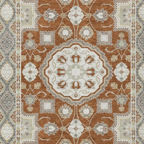 3' X 5' Orange And Ivory Floral Medallion Washable Indoor Outdoor Area Rug Homeroots Outdoor