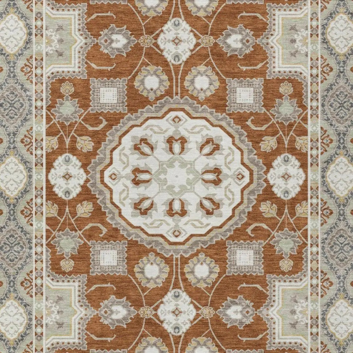 3' X 5' Orange And Ivory Floral Medallion Washable Indoor Outdoor Area Rug Homeroots Outdoor