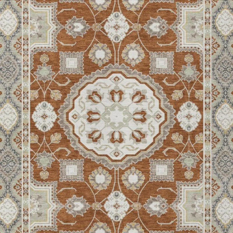 3' X 5' Orange And Ivory Floral Medallion Washable Indoor Outdoor Area Rug Homeroots Outdoor