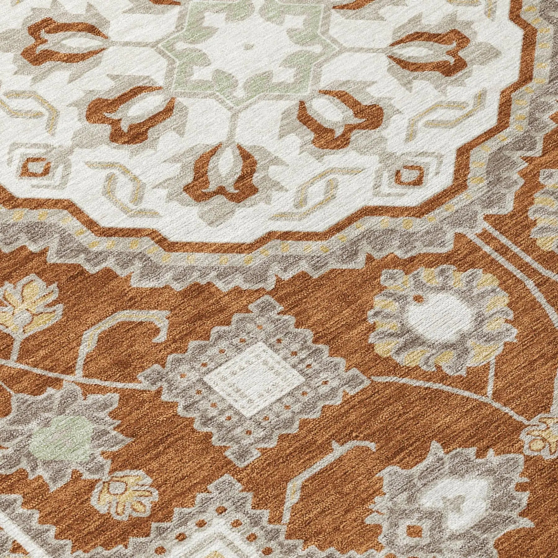 3' X 5' Orange And Ivory Floral Medallion Washable Indoor Outdoor Area Rug Homeroots Outdoor
