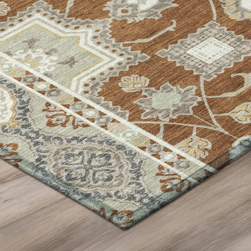 3' X 5' Orange And Ivory Floral Medallion Washable Indoor Outdoor Area Rug Homeroots Outdoor
