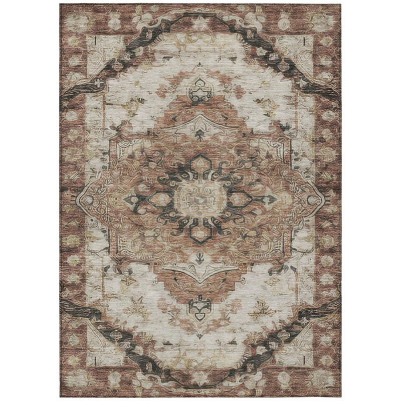 3' X 5' Orange And Ivory Floral Medallion Washable Indoor Outdoor Area Rug Homeroots Outdoor