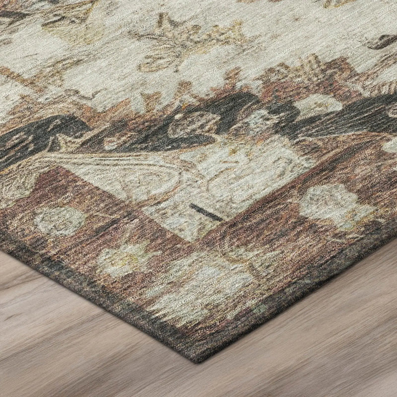 3' X 5' Orange And Ivory Floral Medallion Washable Indoor Outdoor Area Rug Homeroots Outdoor
