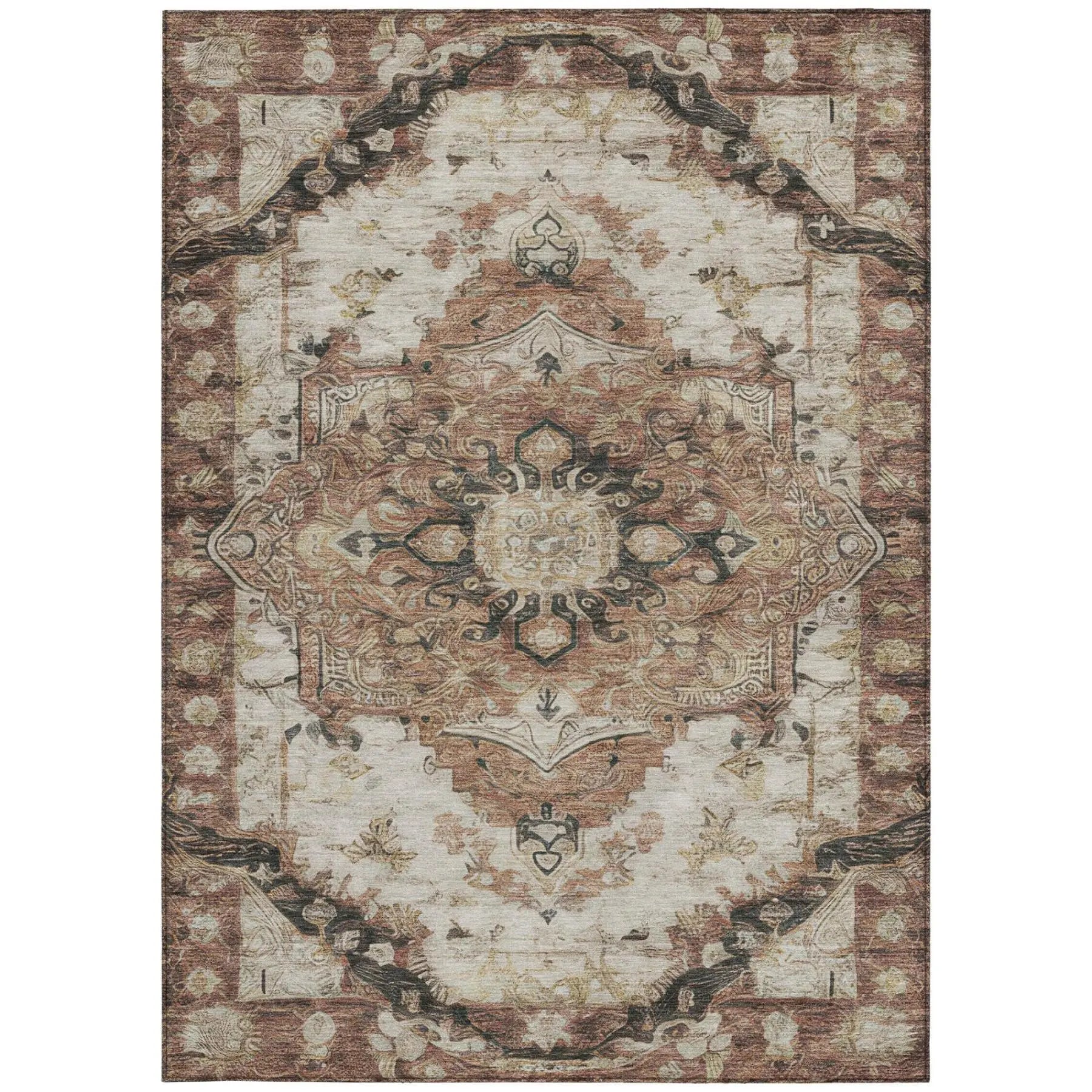 3' X 5' Orange And Ivory Floral Medallion Washable Indoor Outdoor Area Rug Homeroots Outdoor