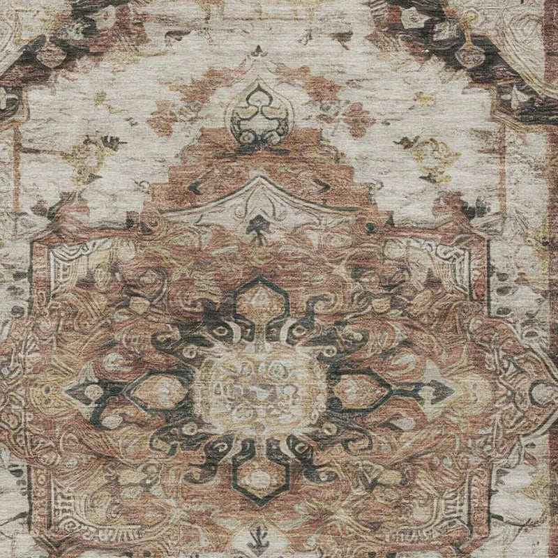 3' X 5' Orange And Ivory Floral Medallion Washable Indoor Outdoor Area Rug Homeroots Outdoor