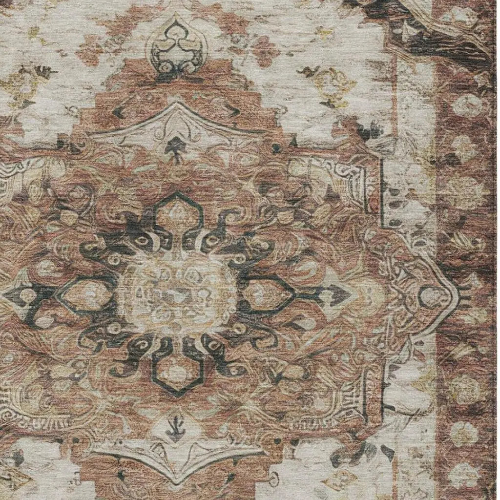 3' X 5' Orange And Ivory Floral Medallion Washable Indoor Outdoor Area Rug Homeroots Outdoor