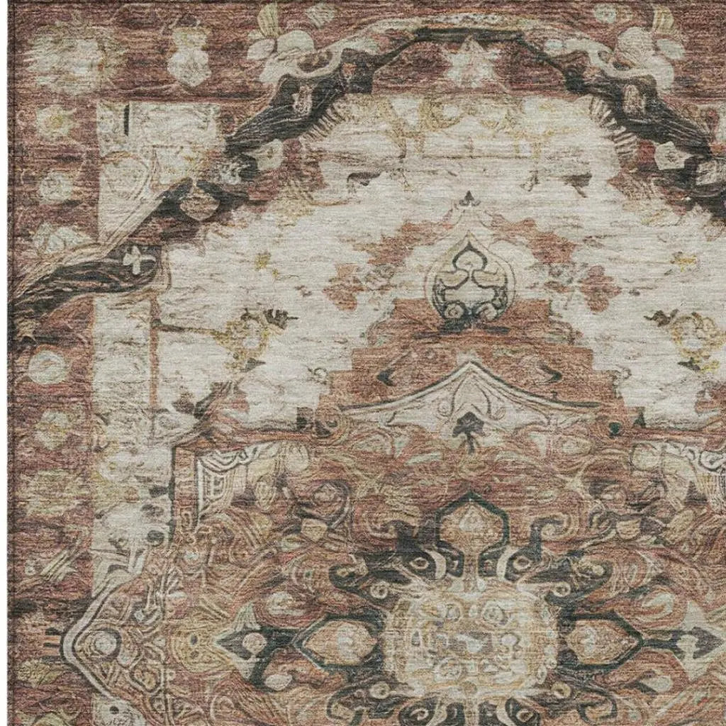3' X 5' Orange And Ivory Floral Medallion Washable Indoor Outdoor Area Rug Homeroots Outdoor