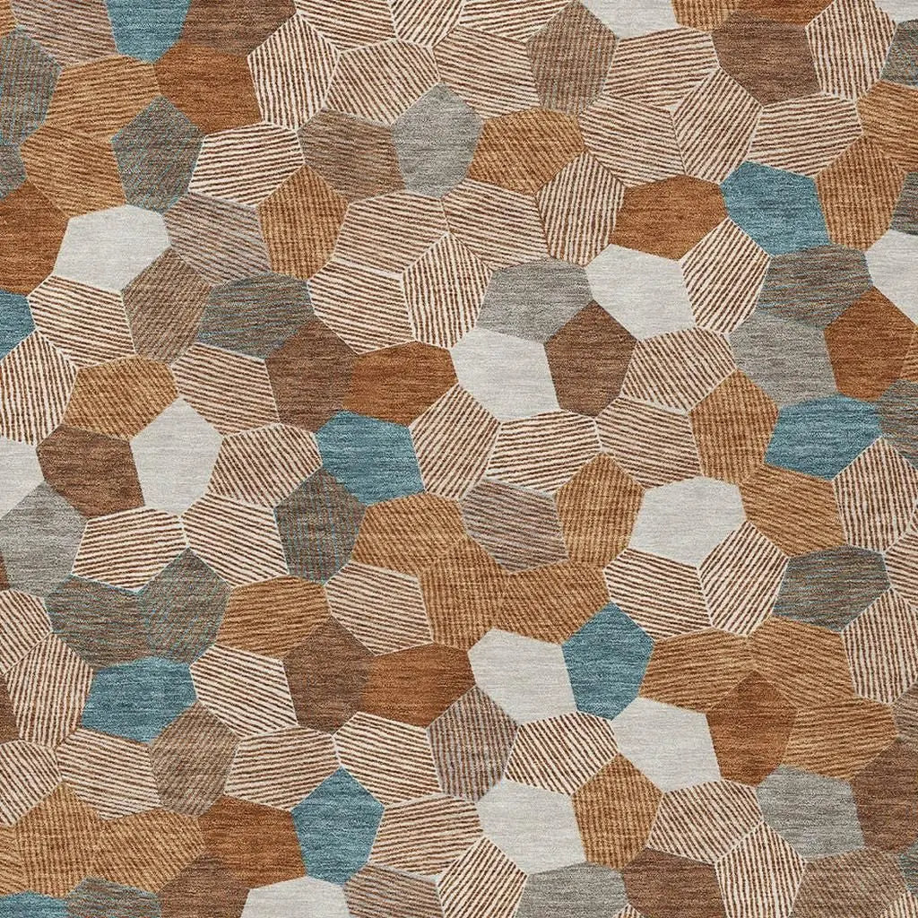 3' X 5' Orange And Ivory Geometric Washable Indoor Outdoor Area Rug Homeroots Outdoor