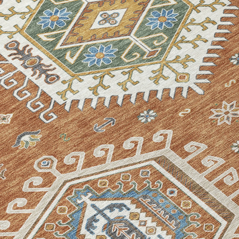 3' X 5' Orange And Ivory Tribal Washable Indoor Outdoor Area Rug Homeroots Outdoor
