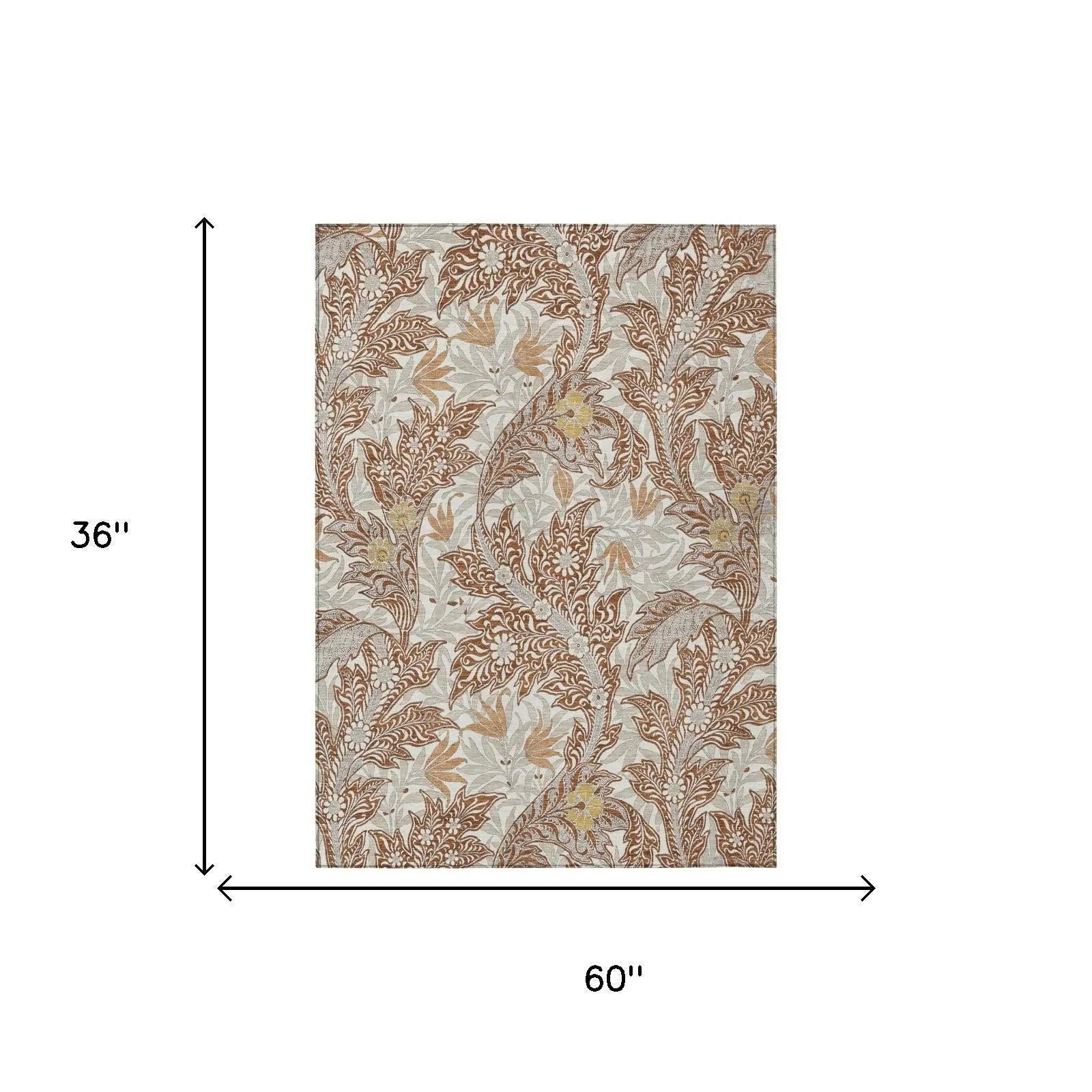 3' X 5' Orange And Khaki Botanical Leaves Washable Indoor Outdoor Area Rug Homeroots Outdoor