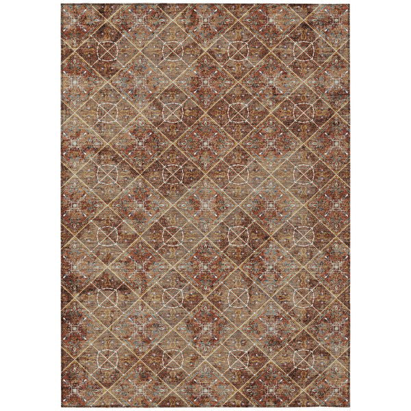 3' X 5' Orange And Khaki Geometric Washable Indoor Outdoor Area Rug Homeroots Outdoor