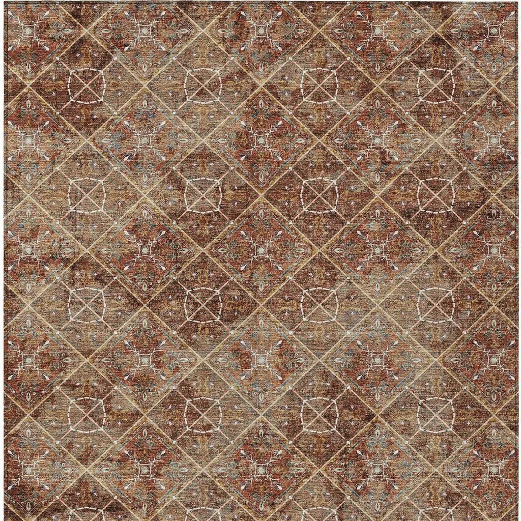 3' X 5' Orange And Khaki Geometric Washable Indoor Outdoor Area Rug Homeroots Outdoor
