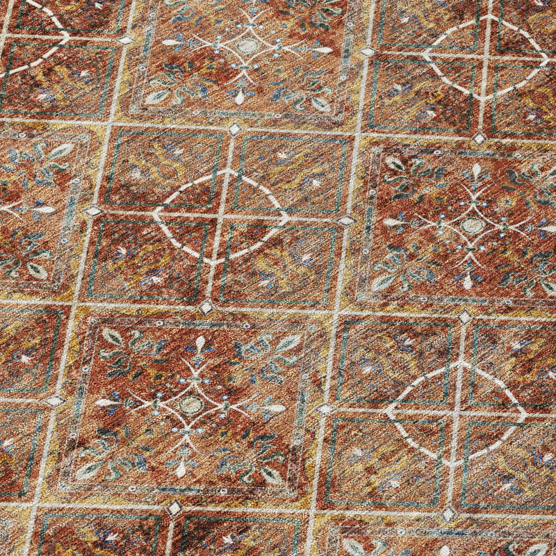 3' X 5' Orange And Khaki Geometric Washable Indoor Outdoor Area Rug Homeroots Outdoor