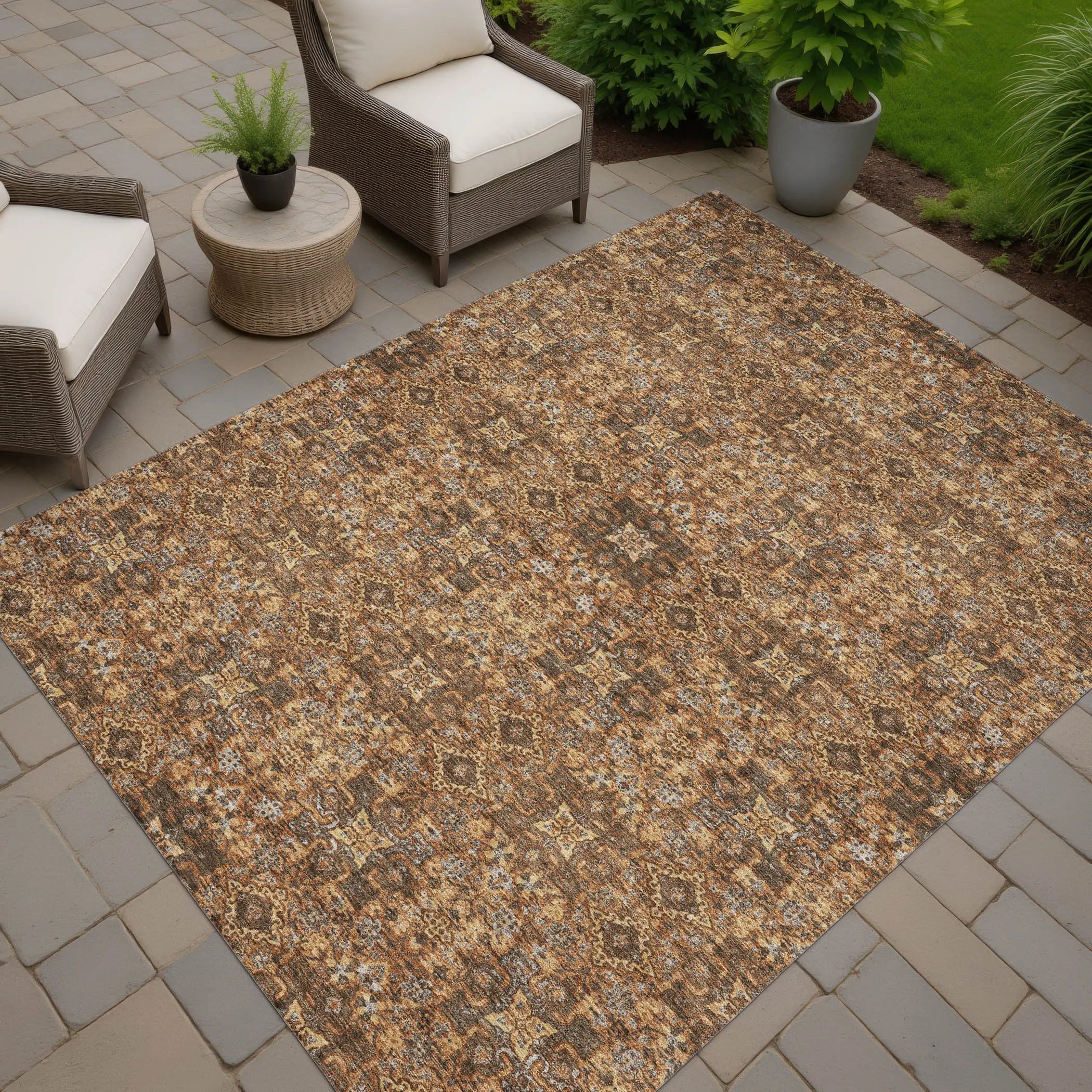 3' X 5' Orange And Linen Oriental Washable Indoor Outdoor Area Rug Homeroots Outdoor