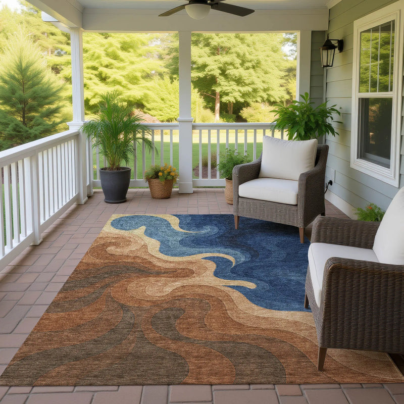3' X 5' Orange And Navy Blue Abstract Washable Indoor Outdoor Area Rug Homeroots Outdoor