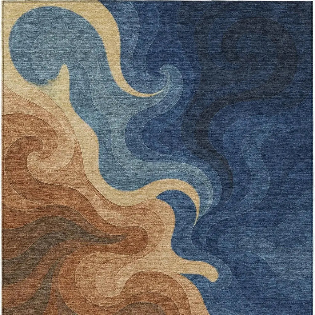 3' X 5' Orange And Navy Blue Abstract Washable Indoor Outdoor Area Rug Homeroots Outdoor